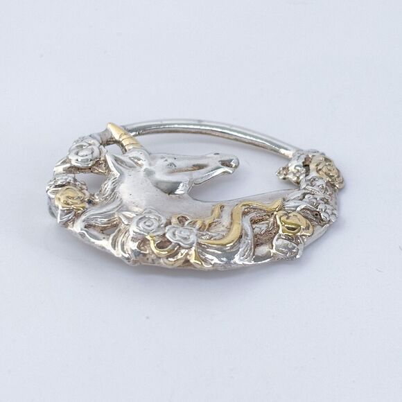 Vintage Sterling Silver 925 Vermeil Floral Unicorn Pendant - Picture 3 of 6